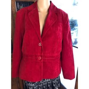 Lanalee Red faux Suede Blazer Womens Two Button Notched Jacket 12 Petite